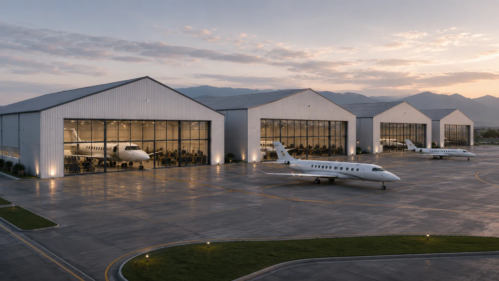 Hangar con aviones privados